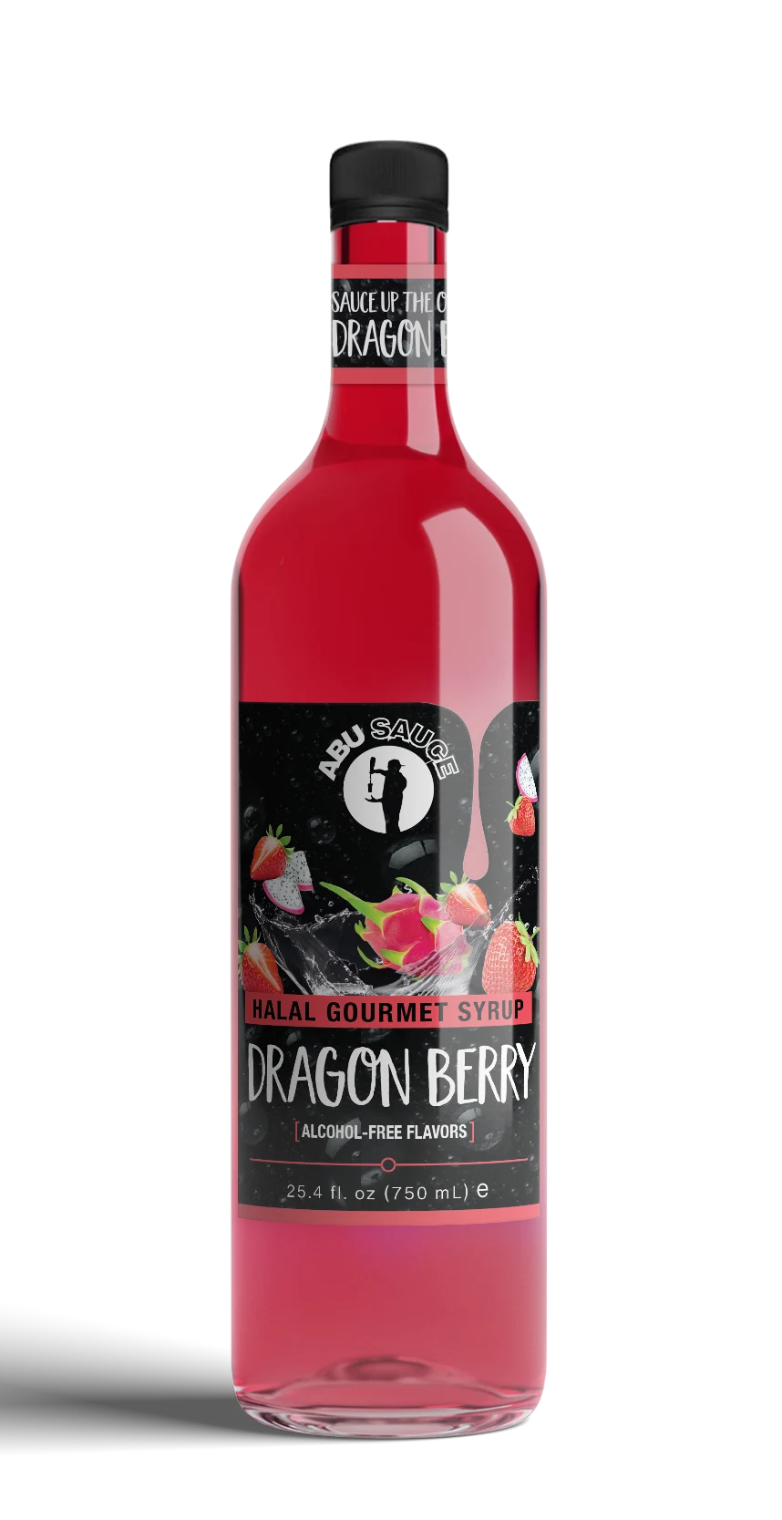 Bottle of Dragon Berry alcoholic-free flavor on a white background